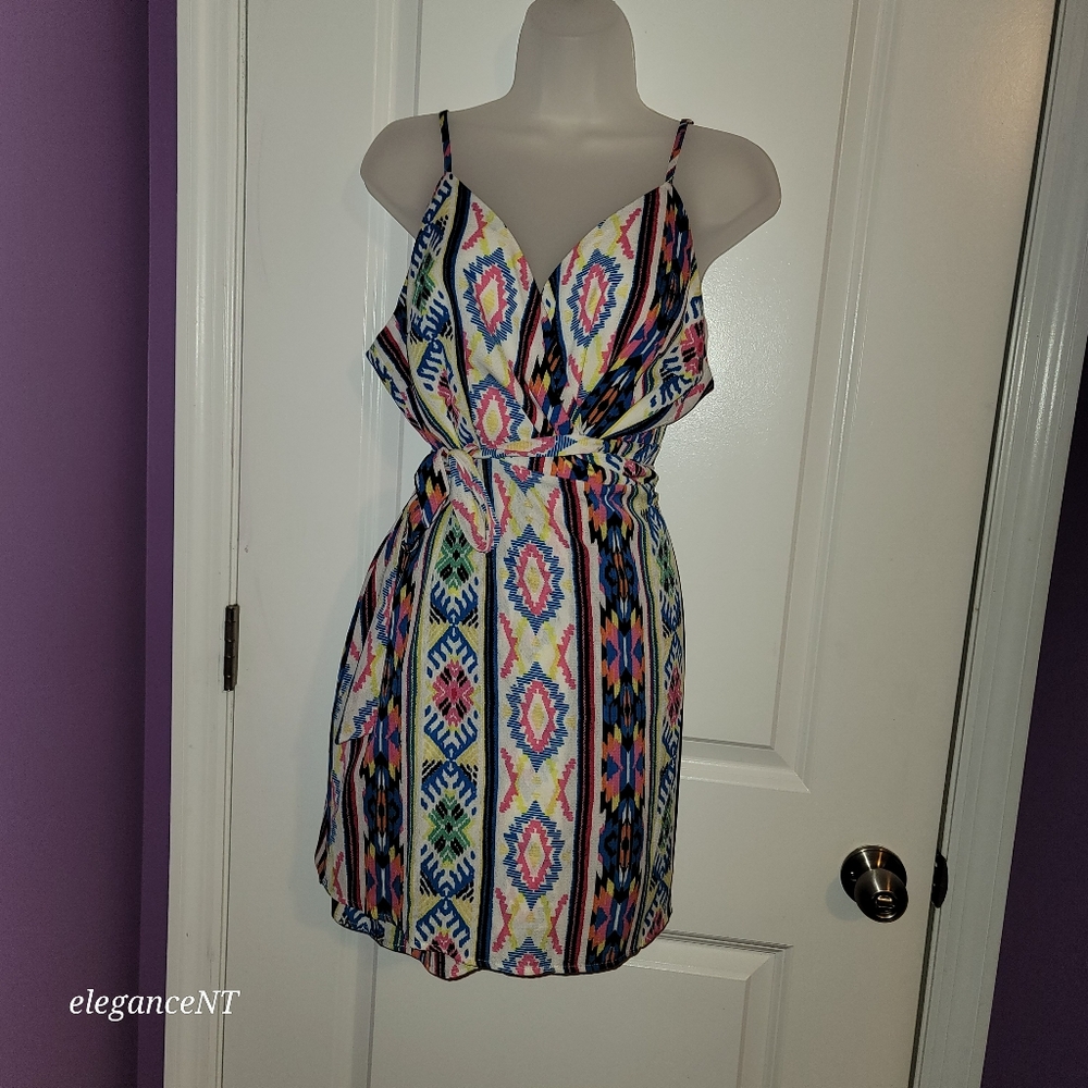Forever 21 Multicolor Patterned Wrap Style Women's Dress Sz: Large - Picture 3 of 6
